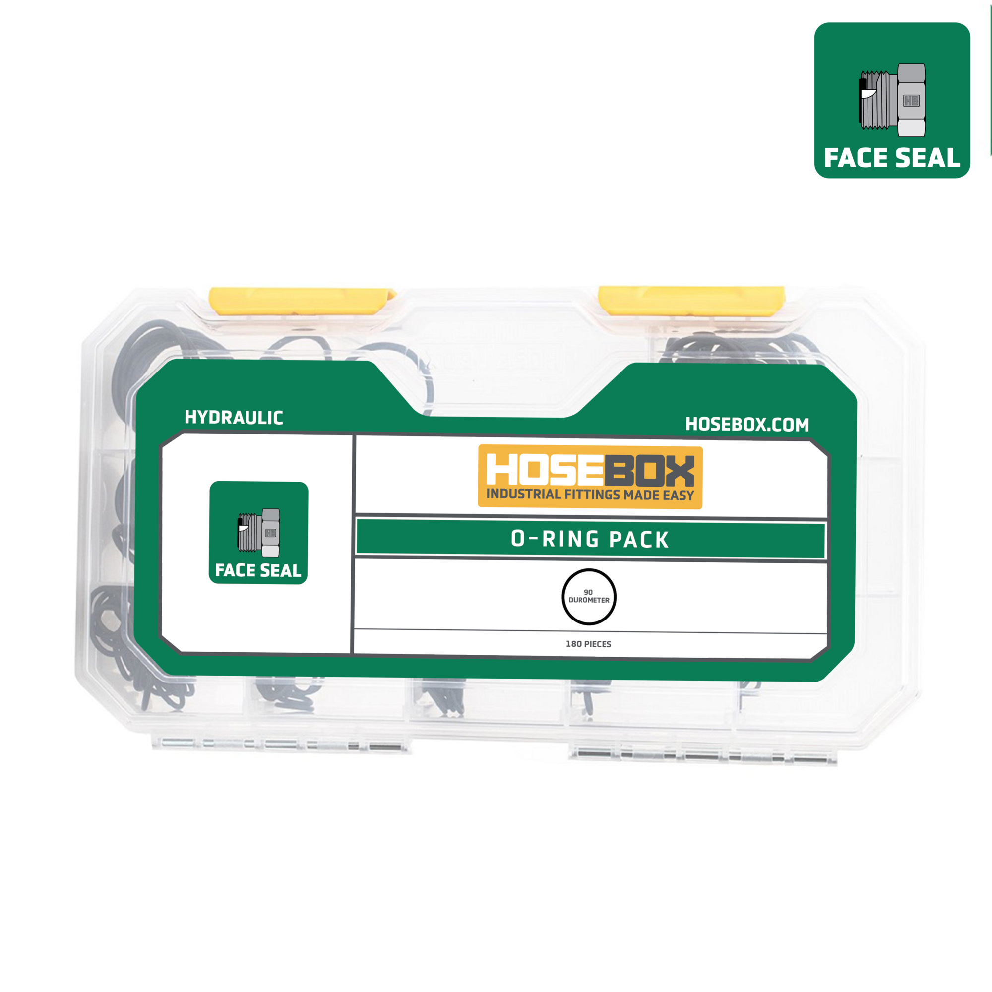 HoseBox, FACE SEAL O-Ring Kit-180 pcs-JD,Case,CAT Int., Fitting Size Other in, Model# HB2063-001